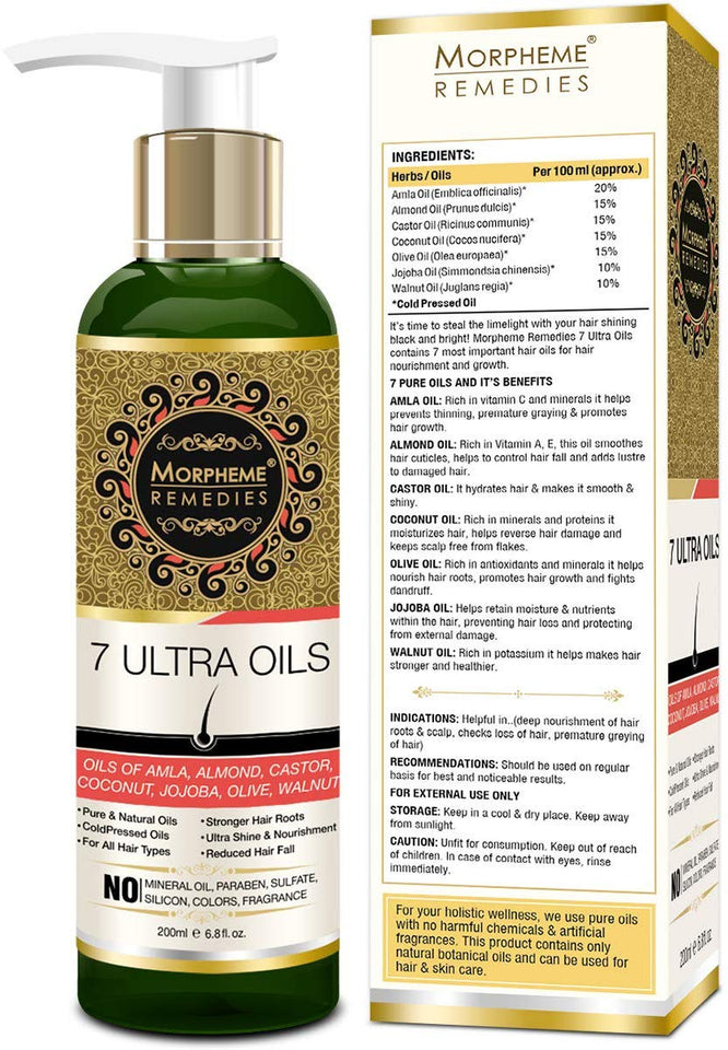 Morpheme Remedies 7 Ultra Hair Oil (Almond, Castor, Jojoba, Coconut, Olive, Walnut, Amla Oils), 200 ml