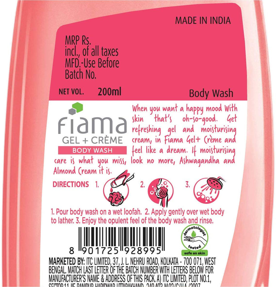 Fiama Ashwagandha and Almond Cream Gel with Crème Bodywash, 200ml