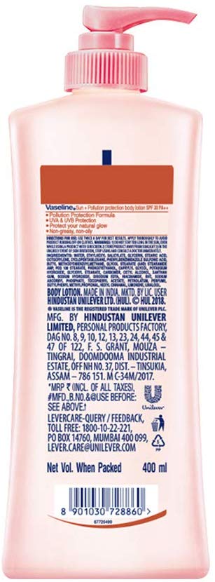 Vaseline Healthy White Sun + Pollution Protection SPF 30 Body Lotion, 400 ml