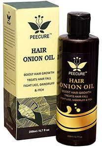 PEECURE Onion Hair Oil With Essential Hair Treatment Oil with Rose oil,Argan, Bhringraj, Hibiscus,Amla, Olive,Coconut Oils 200ML