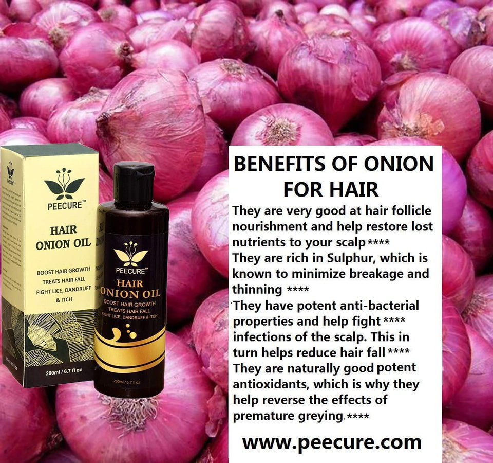 PEECURE Onion Hair Oil With Essential Hair Treatment Oil with Rose oil,Argan, Bhringraj, Hibiscus,Amla, Olive,Coconut Oils 200ML