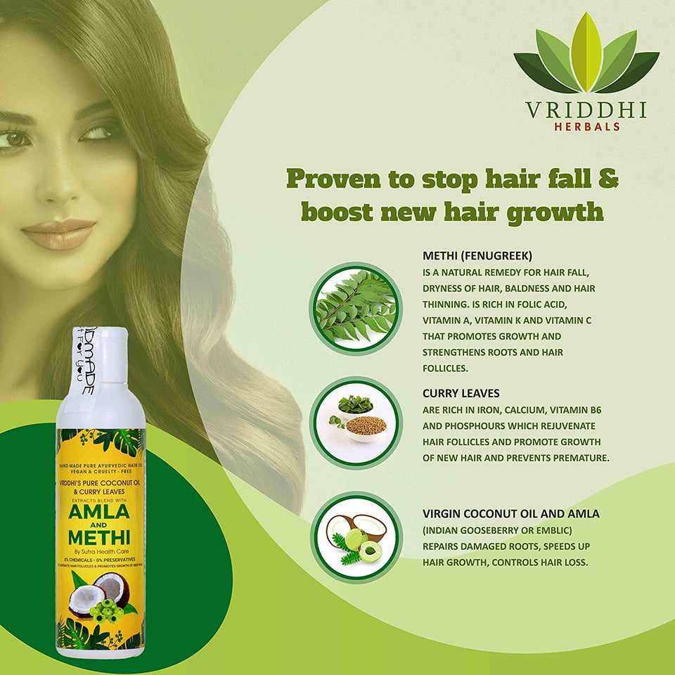 Vriddhi Organic Amla Hair Oil with Methi and Curry Leaves for Hair Growth, Reduce Hair Loss and Rejuvenate Follicles - 100 ML