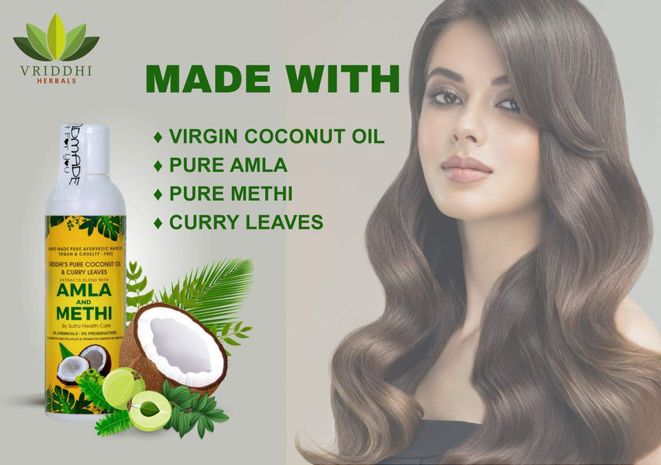 Vriddhi Organic Amla Hair Oil with Methi and Curry Leaves for Hair Growth, Reduce Hair Loss and Rejuvenate Follicles - 100 ML