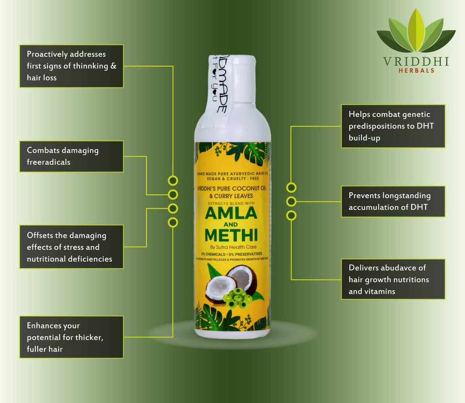 Vriddhi Organic Amla Hair Oil with Methi and Curry Leaves for Hair Growth, Reduce Hair Loss and Rejuvenate Follicles - 100 ML