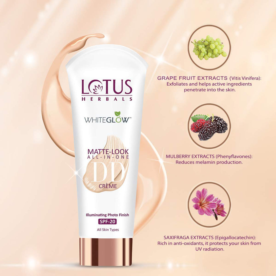 Lotus Herbals Whiteglow Matte Look All In One Dd Creme Spf 20, Natural Beige (Day Cream), 30 g
