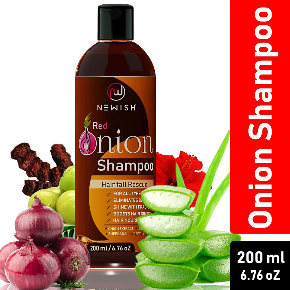 Newish Red Onion Shampoo For Hair Growth and Hairfall Control (Sls & Paraben Free) For Men and Women, 200 ml