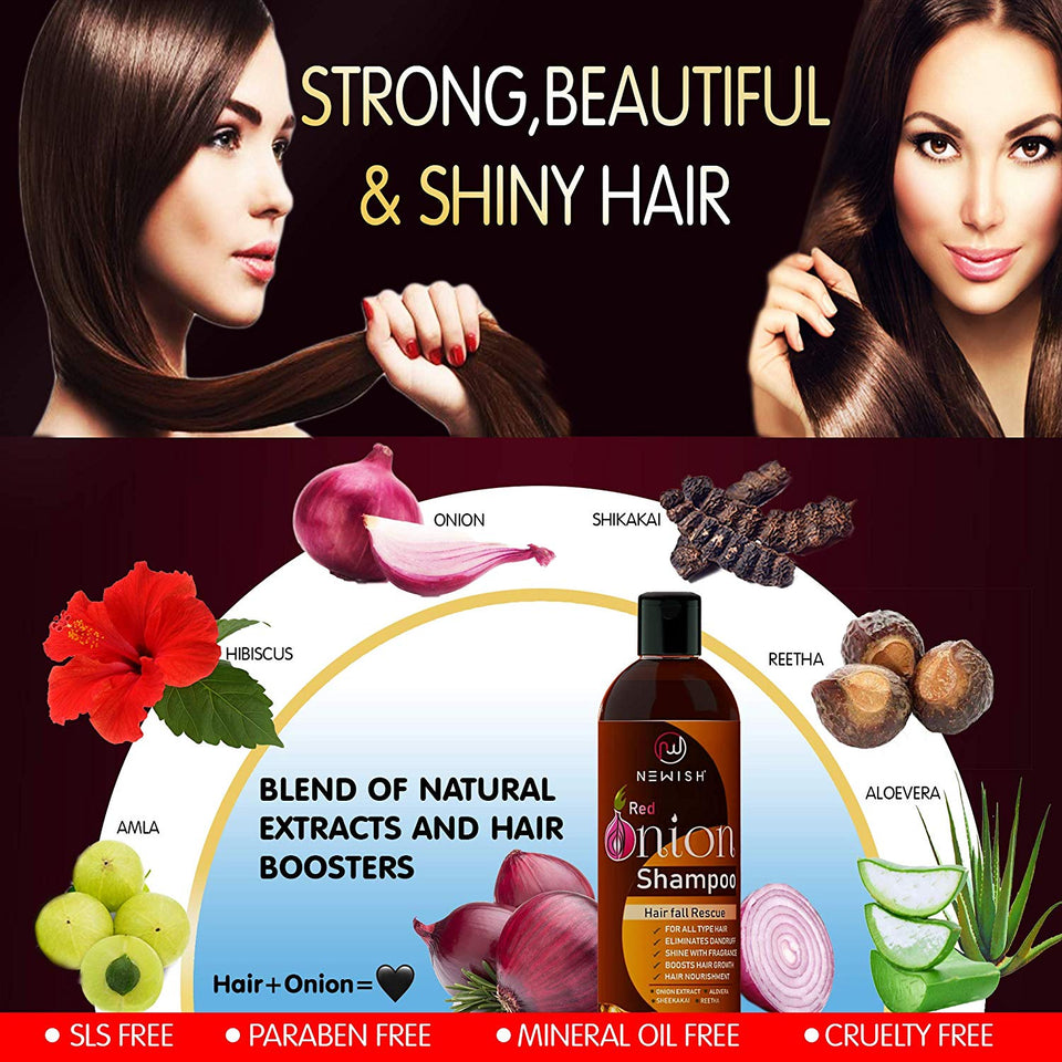 Newish Red Onion Shampoo For Hair Growth and Hairfall Control (Sls & Paraben Free) For Men and Women, 200 ml