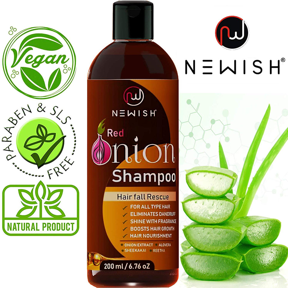 Newish Red Onion Shampoo For Hair Growth and Hairfall Control (Sls & Paraben Free) For Men and Women, 200 ml