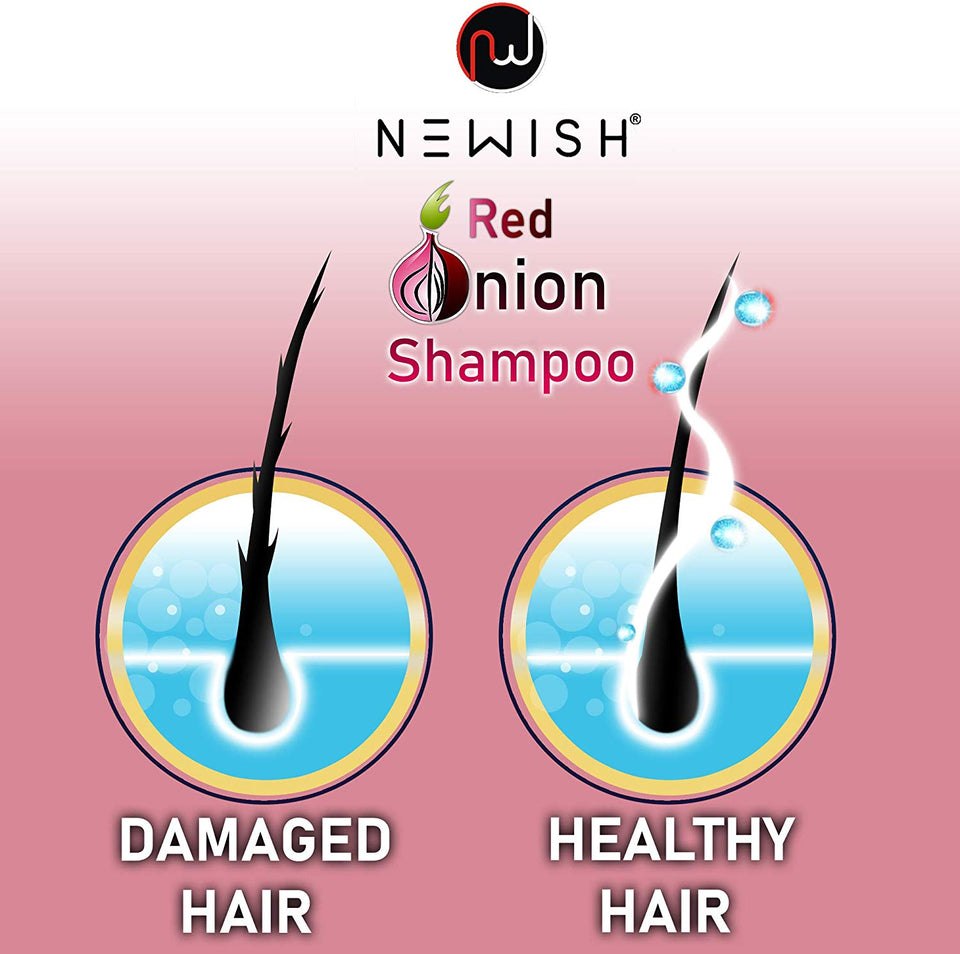 Newish Red Onion Shampoo For Hair Growth and Hairfall Control (Sls & Paraben Free) For Men and Women, 200 ml