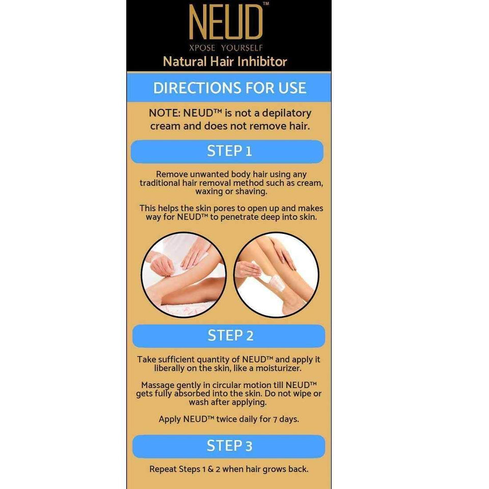 NEUD Natural Hair Inhibitor for Permanent Reduction of Unwanted Body and Facial Hair in Men and Women - 80gm pack of 1