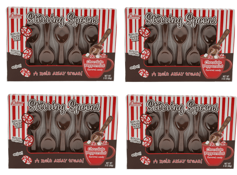 Chocolate Peppermint Stirring Spoon - Edible Hot Chocolate Spoons,  Traditional Christmas Candies for Hot Chocolate or Coffee Christmas Holiday Stocking Stuffer 3oz 5ct- 4 Box Total of 20 Spoons